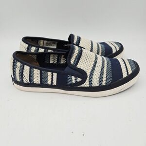 Sperry Striped Slip On Sneakers Knit Womens Size 8 Navy White Canvas Comfort